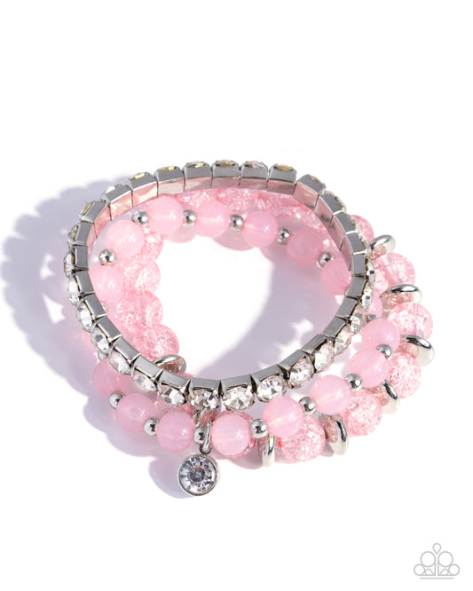 Paparazzi Shattered Style - Pink, Milky & Crackle Bead Set of 3 Stretch Bracelets B2146