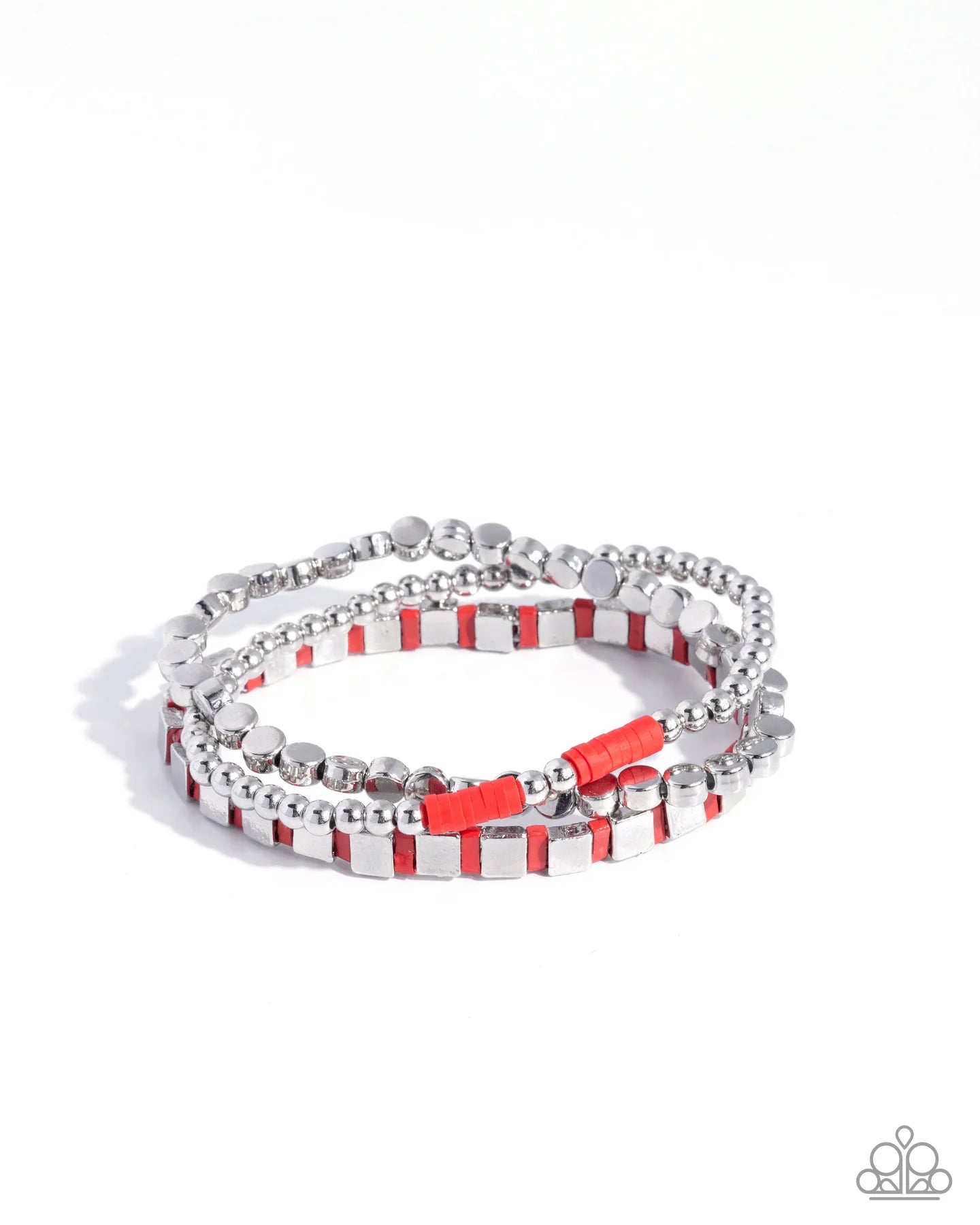 Paparazzi Runway Ranking - Red Silver Bead Stretchy Bracelet B2746