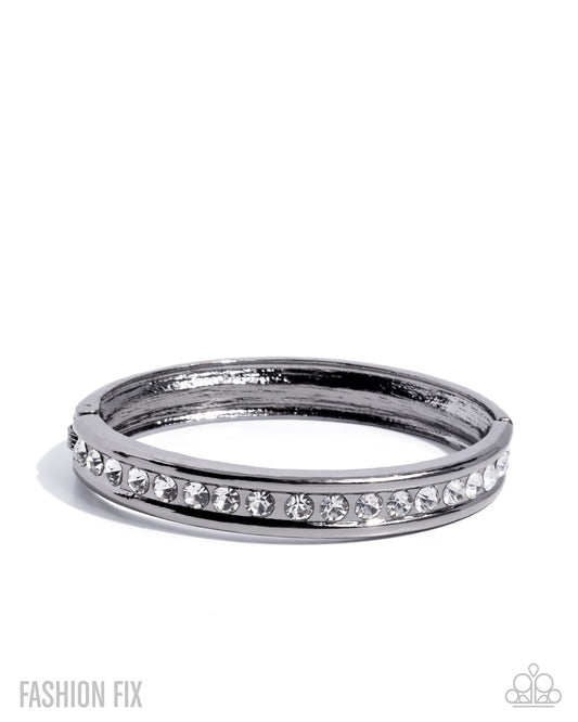 Paparazzi Dangerously Defiant - Black Gunmetal & White Rhinestone Hinge Bracelet Magnificent Musings Fashion Fix December 2025 B2539