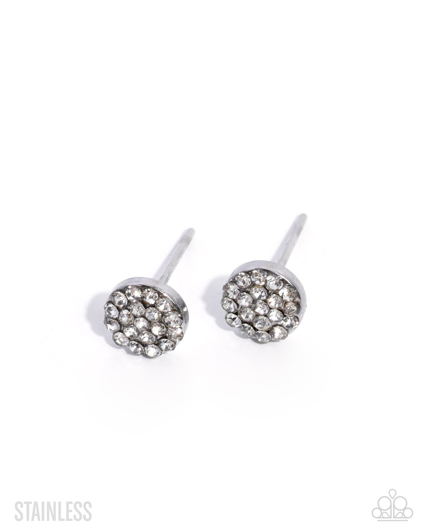 Paparazzi Radiant Request - White Rhinestone Stainless Steel Silver Post Earring E3440