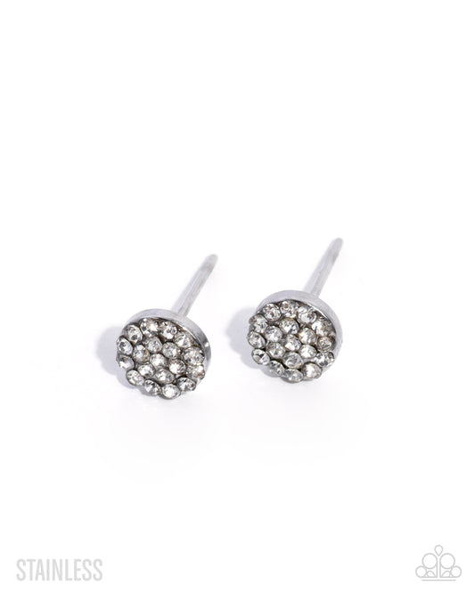 Paparazzi Radiant Request - White Rhinestone Stainless Steel Silver Post Earring E3440