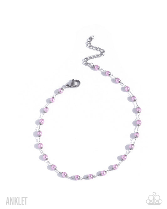 Paparazzi Pampered Potential - Pink - Baby Pink Pearl Silver Anklet B2765