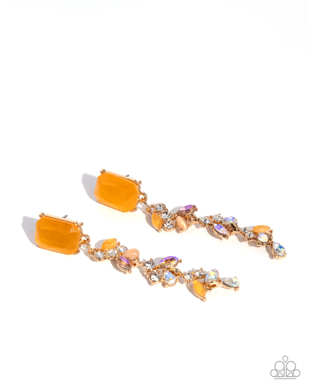Paparazzi Malibu MVP - Yellow Cat's Eye Stone & UV Shimmery Gem Post Earring E3460