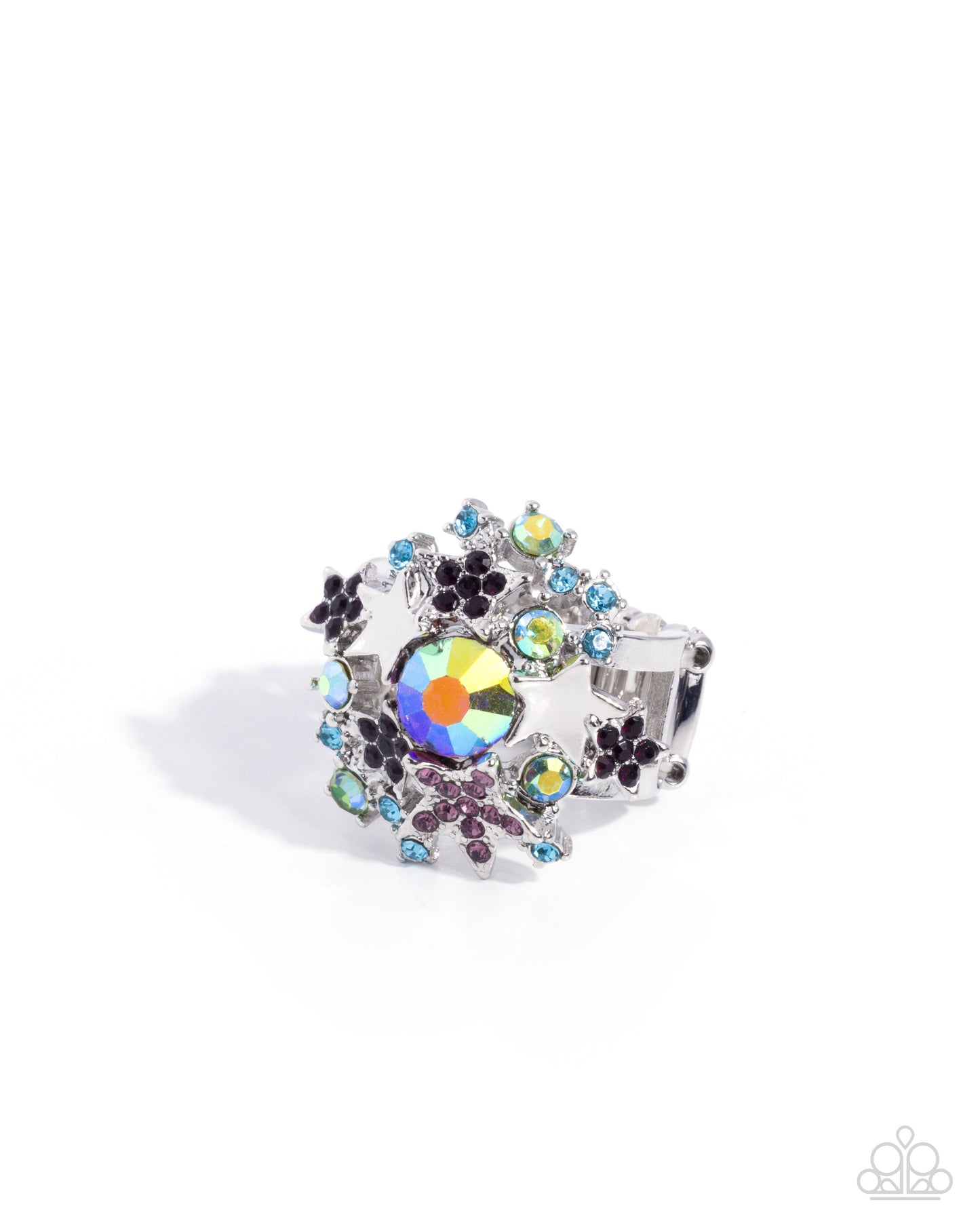 Paparazzi Seize the Galaxy - Purple, Light Amethyst, Aquamarine, Iridescent Rhinestone & Silver Stars Ring R1365