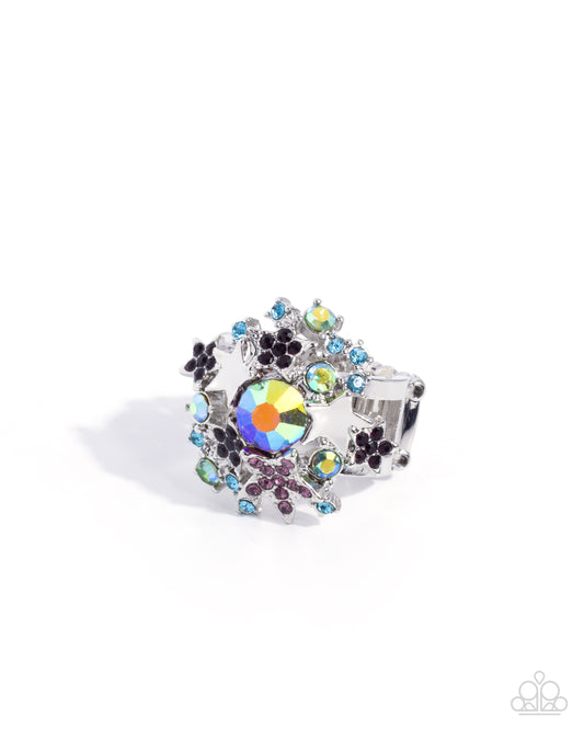 Paparazzi Seize the Galaxy - Purple, Light Amethyst, Aquamarine, Iridescent Rhinestone & Silver Stars Ring R1365