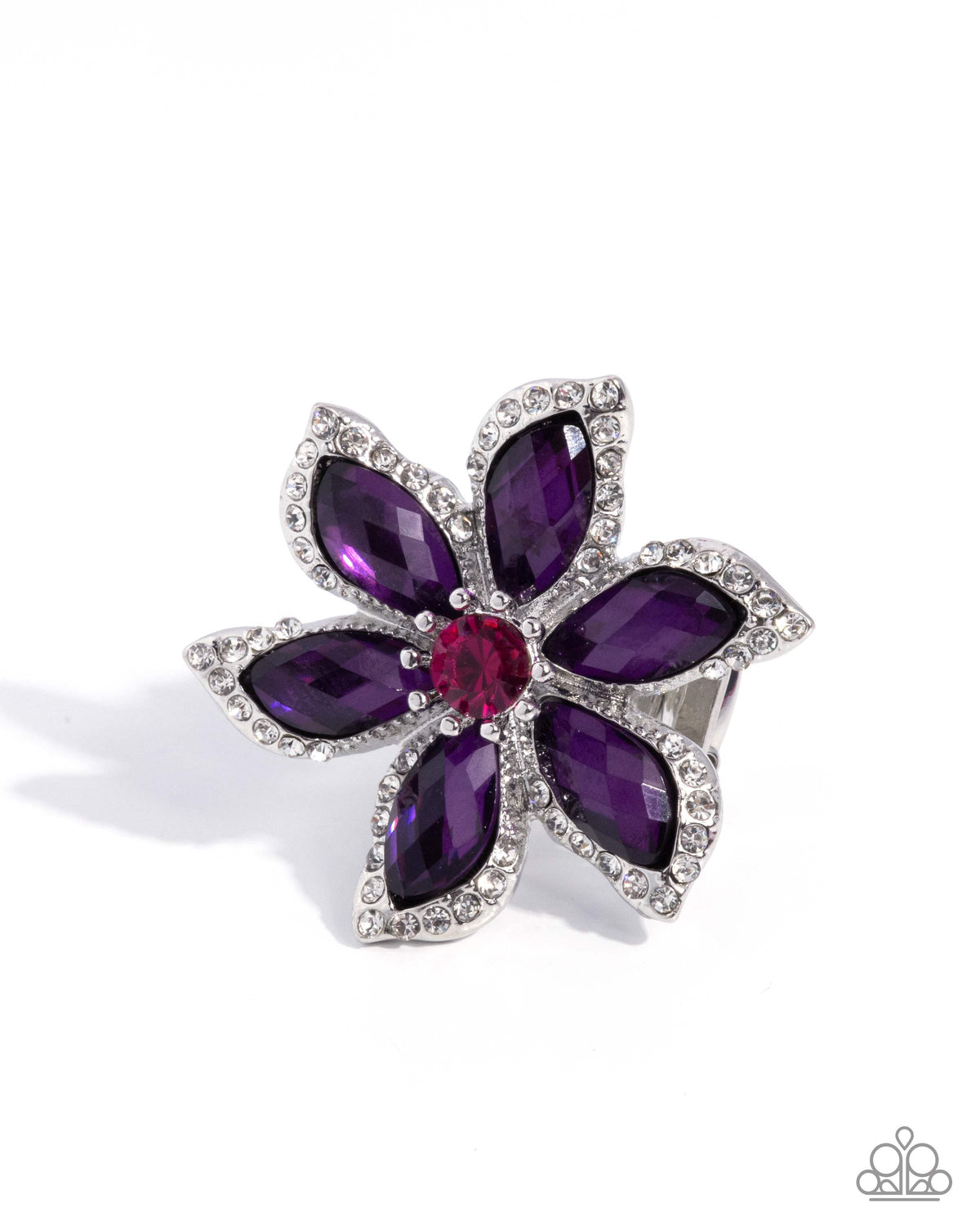 Paparazzi Effortless Era - Purple Gem & White Rhinestone Flower Ring