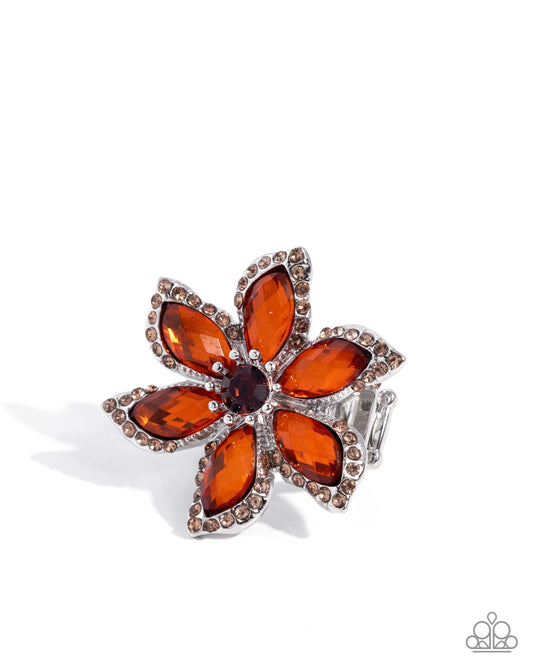 Paparazzi Effortless Era - Orange Gem & Light Topaz Rhinestone Flower Ring