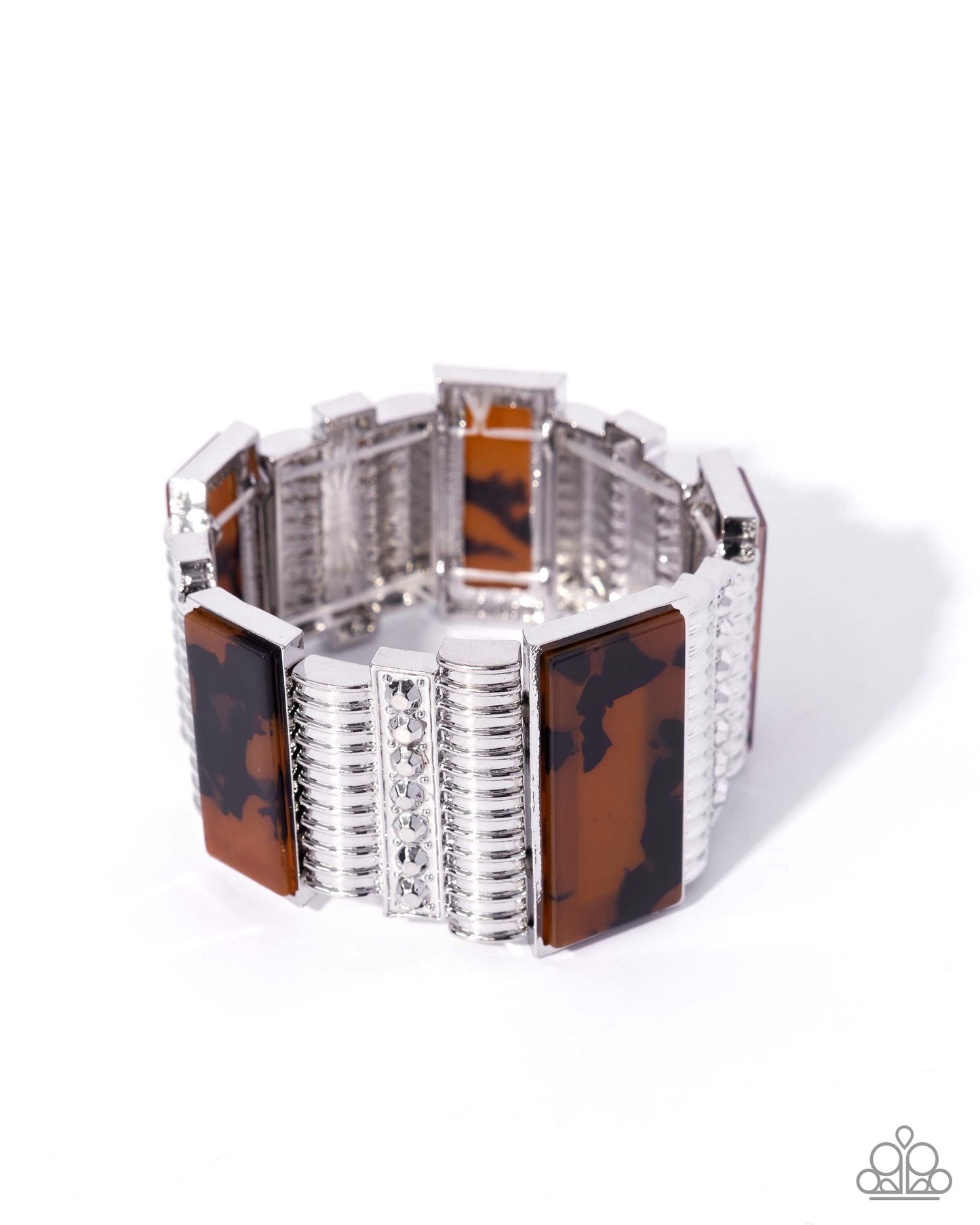 Paparazzi Audacious Pattern - Brown Tortoiseshell & Silver Stretch Bracelet B2515