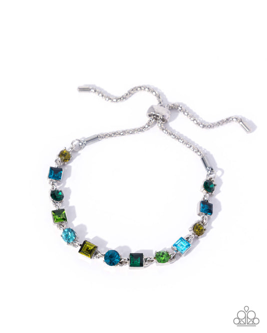Paparazzi Checking for Chic - Green, Blue Multicolored Gem Sliding Bead Closure Bracelet B2569