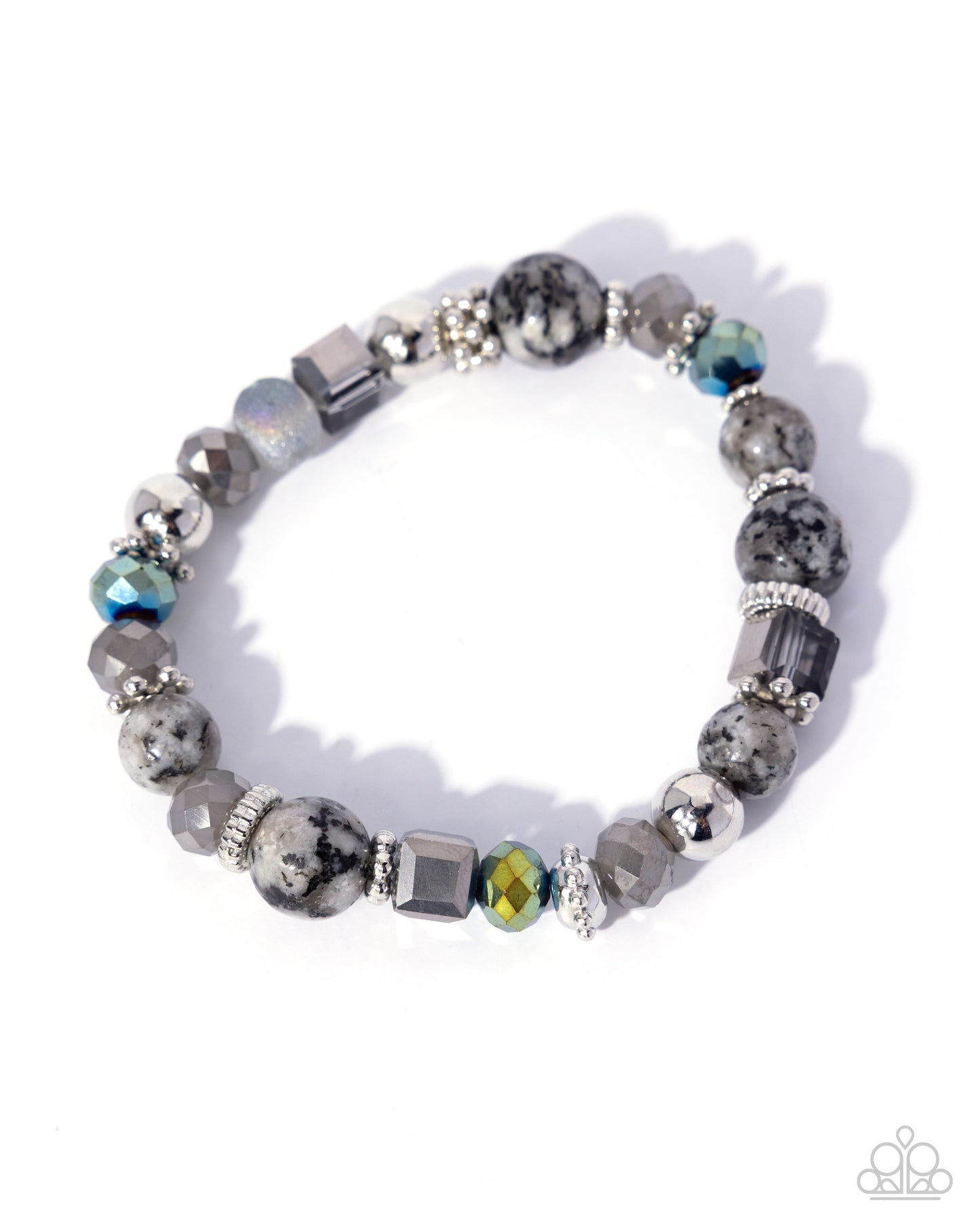 Paparazzi What a View! - Silver, Hematite, UV Faceted & Multicolored Speckled Stone Beads Stretch Bracelet B2700