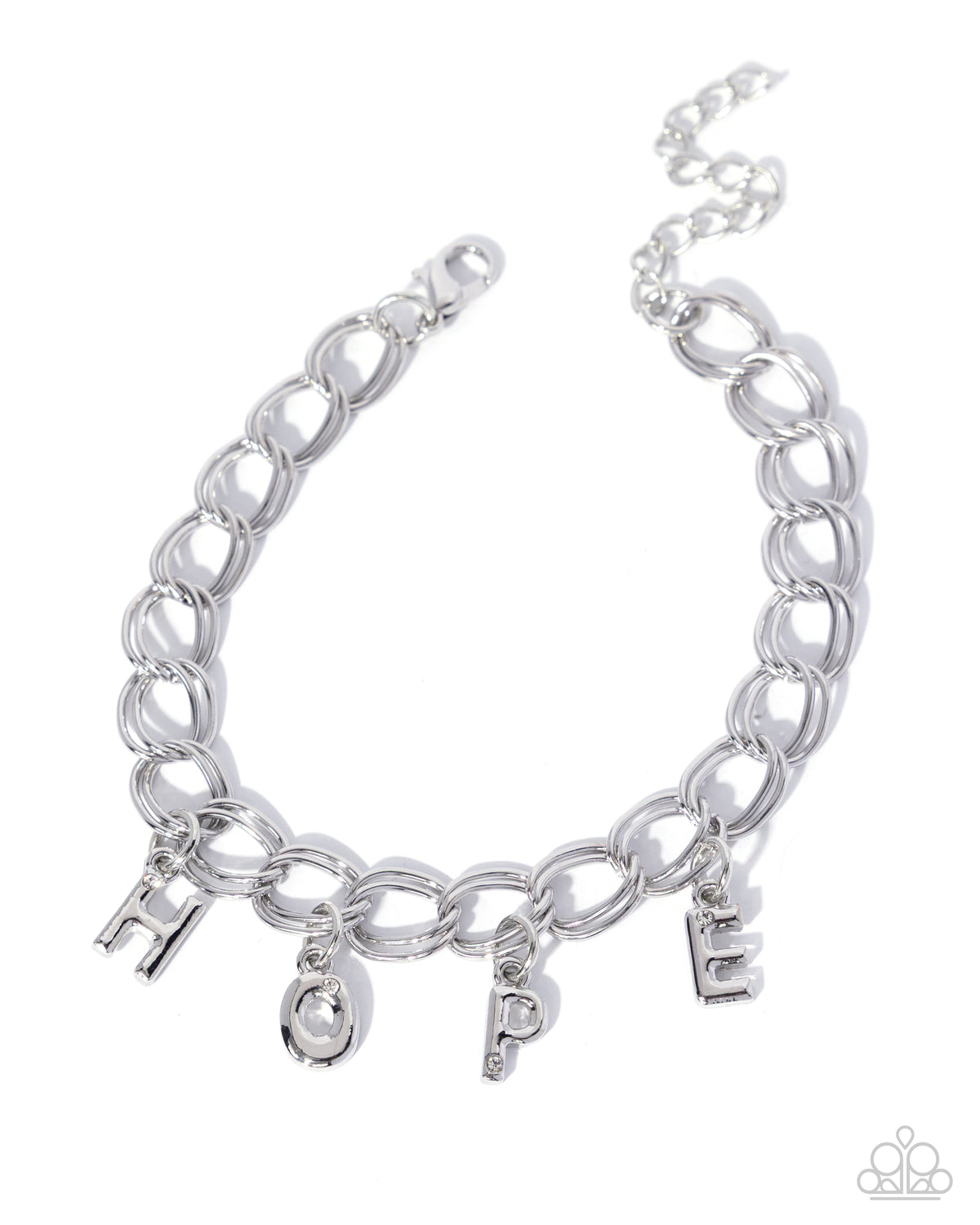 Paparazzi Hopeful Hero - White Rhinestone "HOPE" Inspirational Silver Bracelet