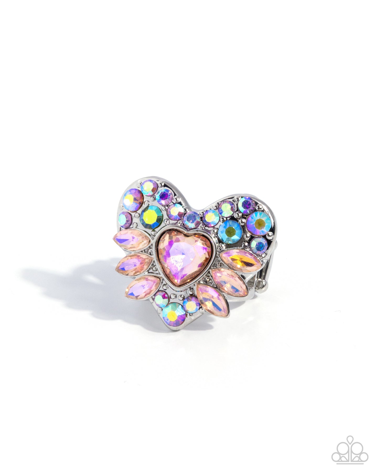 Paparazzi Cupid Color - Orange Opalescent Gem & Multicolored Iridescent Rhinestone Heart Ring R1370