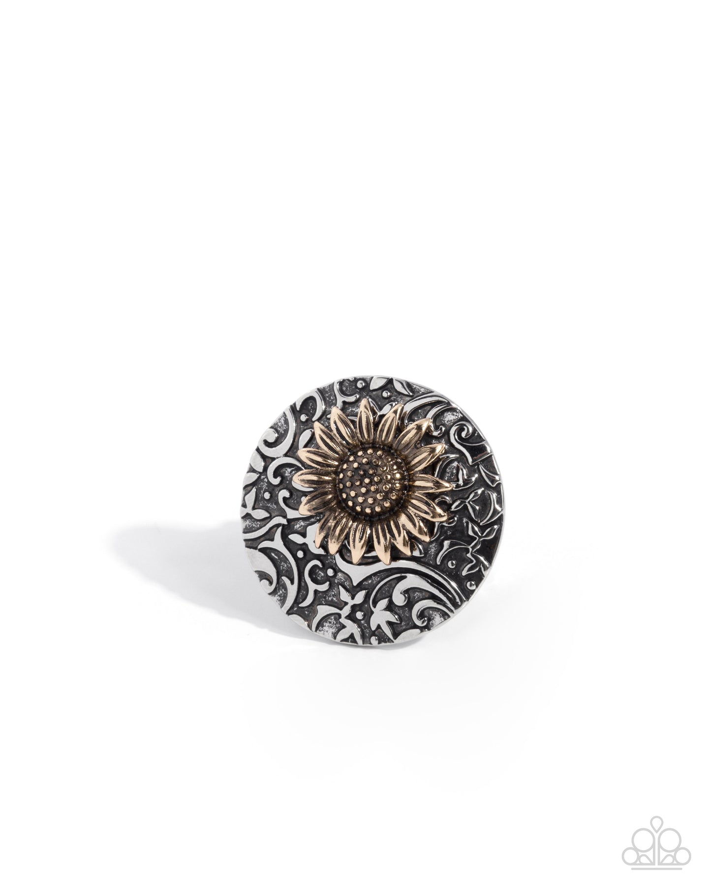 Paparazzi Filigree Fate Silver Filigree & Gold Sunflower Ring R1353