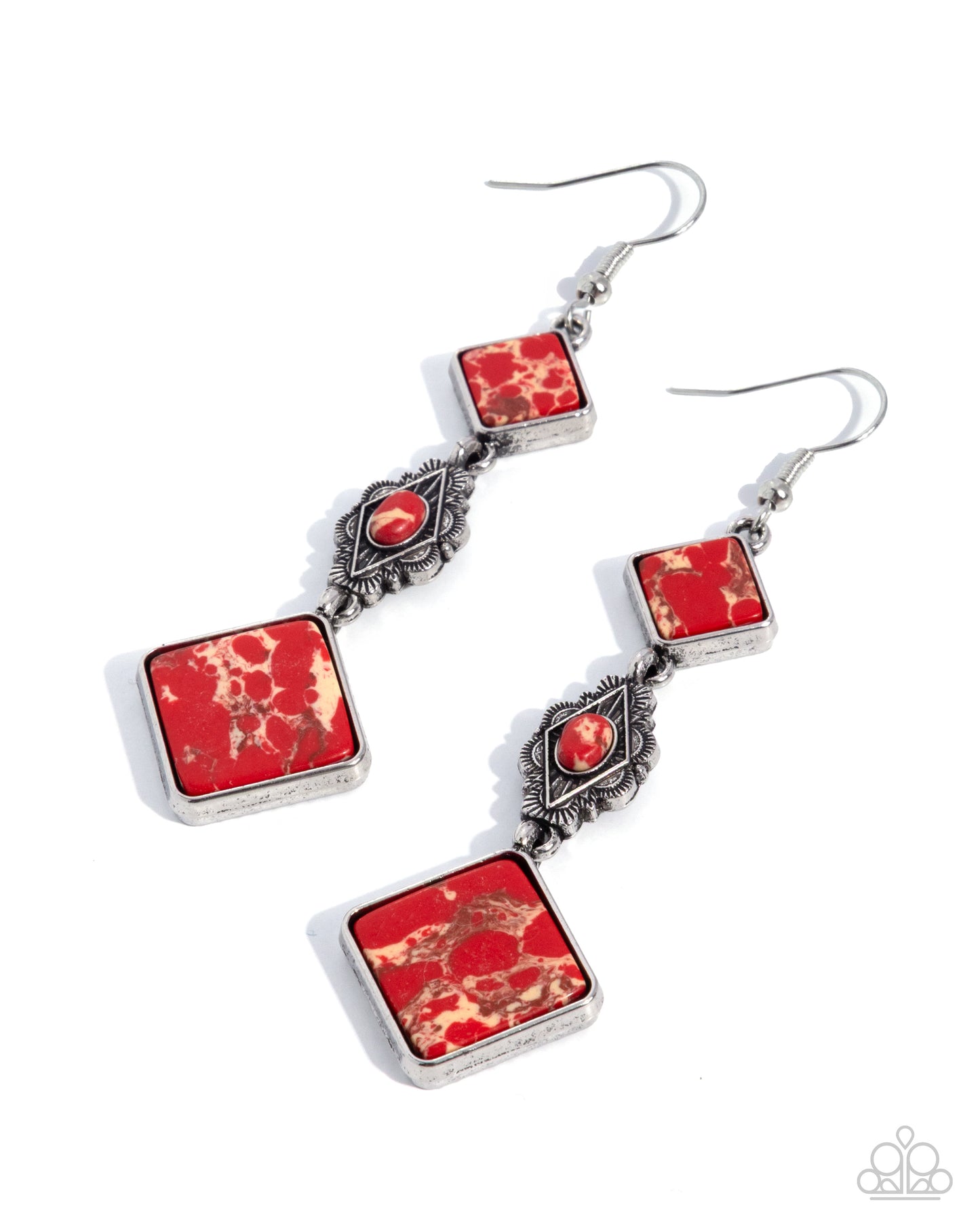 Paparazzi Diamond Deco - Red Marbled Stone Santa Fe Style Earring