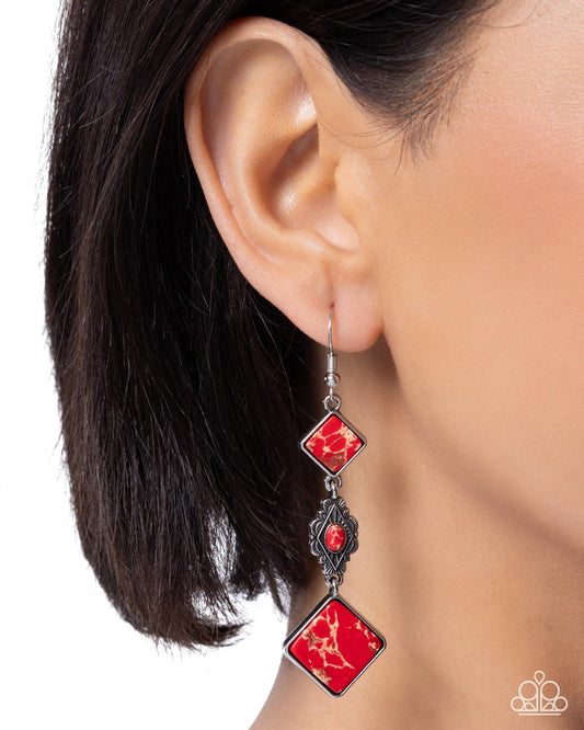 Paparazzi Diamond Deco - Red Marbled Stone Santa Fe Style Earring