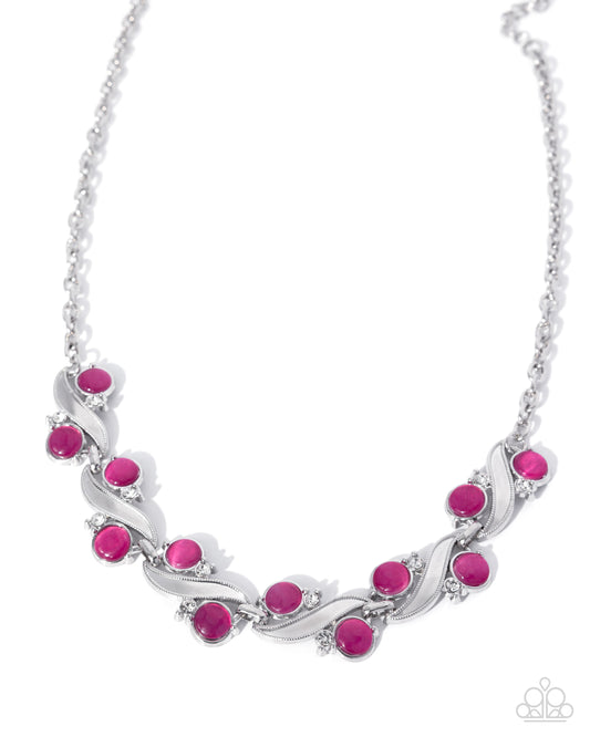 Paparazzi Balanced Bliss - Pink Cat's Eye Stone Silver Necklace N4064
