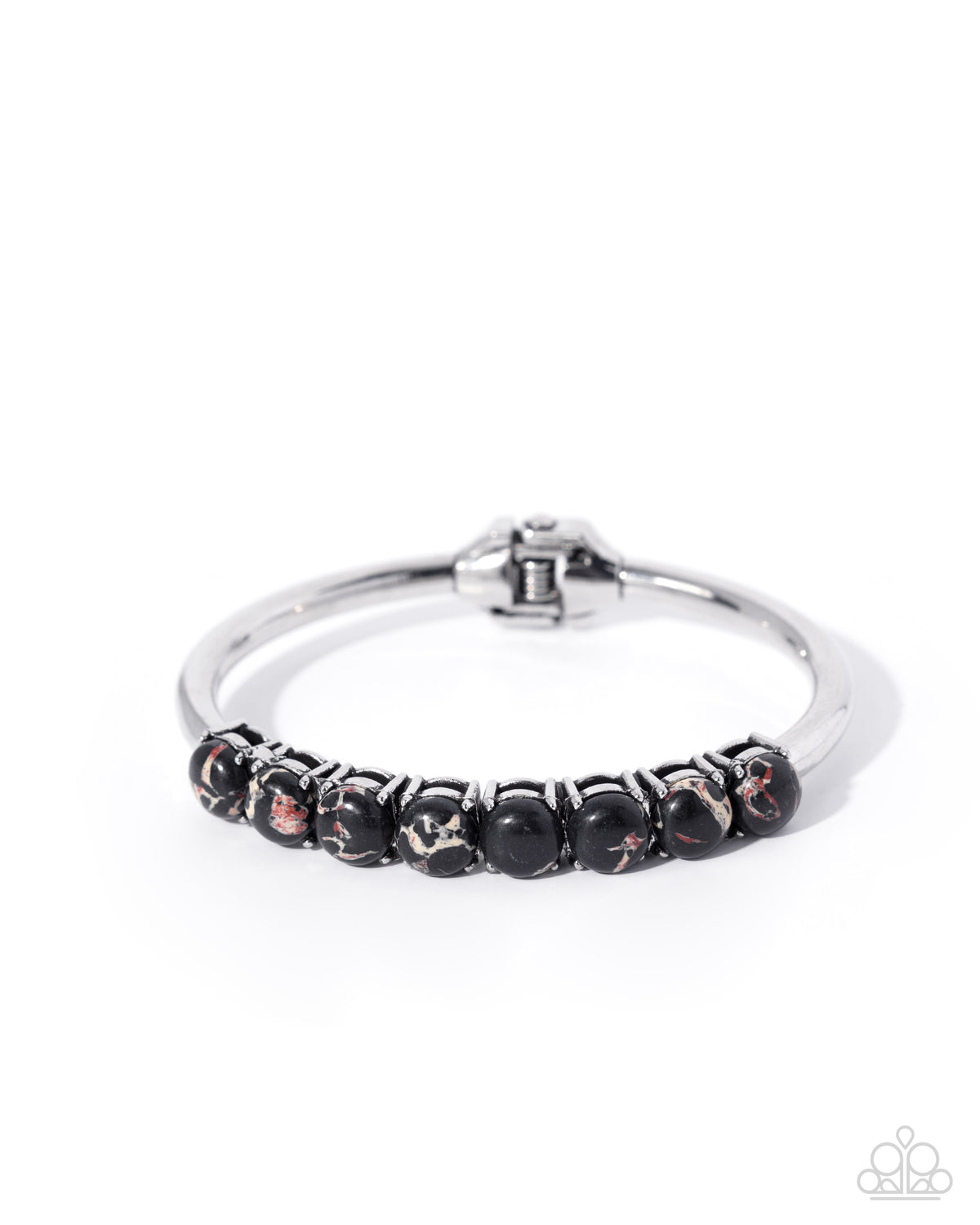 Paparazzi Spirited Shopaholic - Black Marbled Stone Silver Hinge Bracelet B1471
