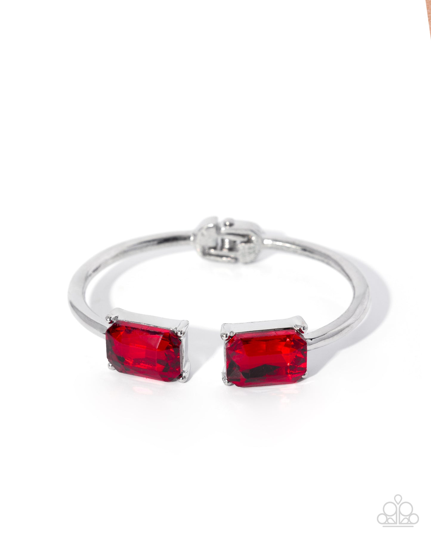 Paparazzi Immediate Icon - Red Gem Silver Hinged Bracelet B2767