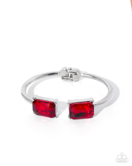 Paparazzi Immediate Icon - Red Gem Silver Hinged Bracelet B2767
