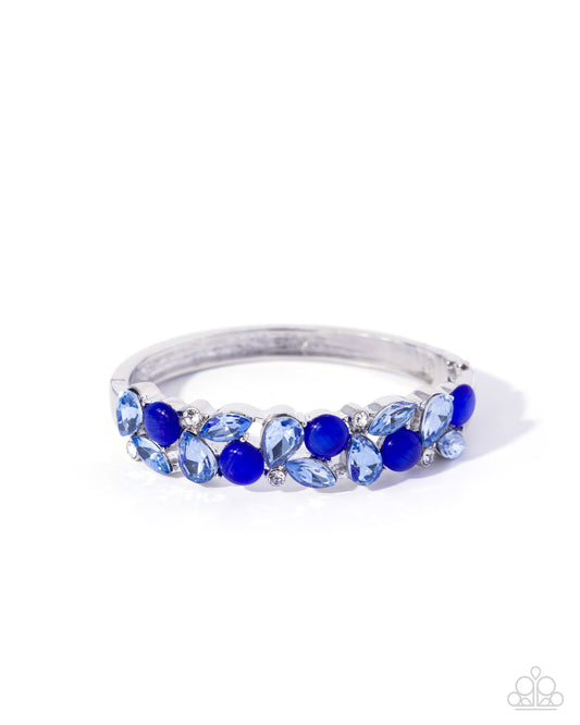 Paparazzi Exclusive Etiquette - Blue Cat's Eye, Sapphire Gem & White Rhinestone Hinged Bracelet B2706