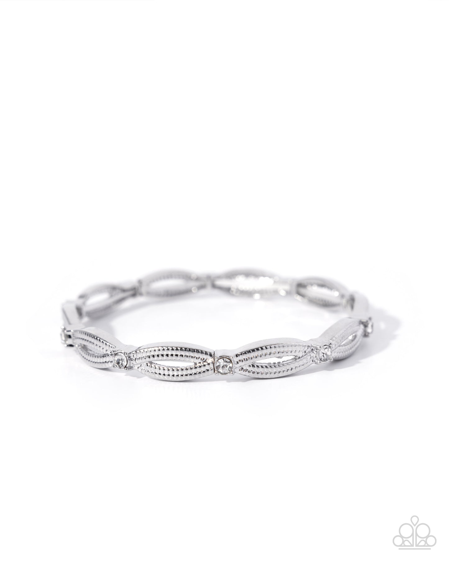 Paparazzi Sophisticated Satisfaction - White Rhinestone Silver Stretch Bracelet B2671