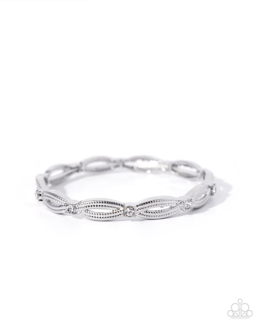 Paparazzi Sophisticated Satisfaction - White Rhinestone Silver Stretch Bracelet B2671