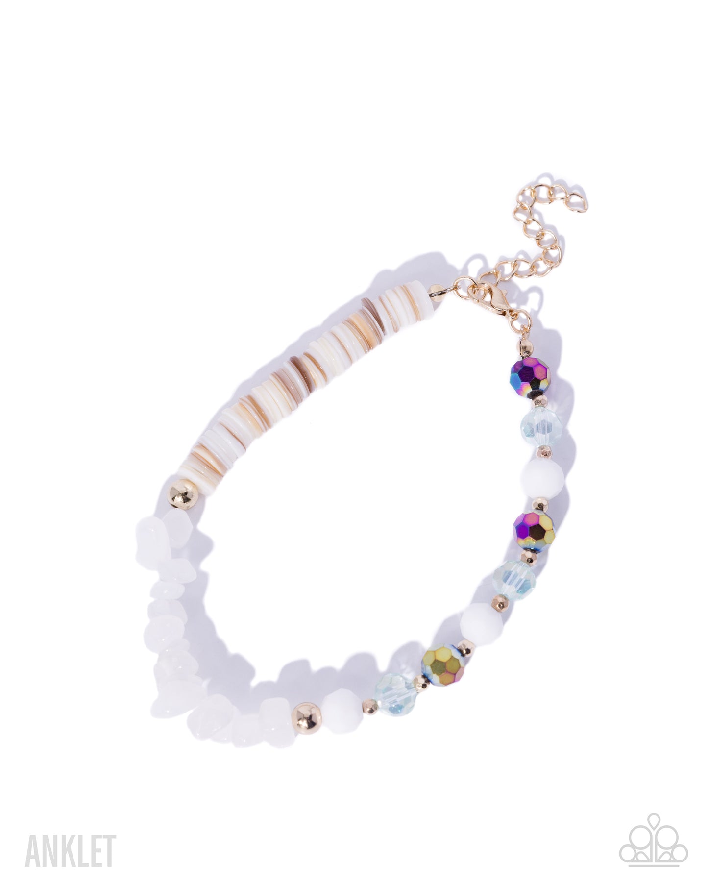 Paparazzi Serious Shells - White Shells, Stones & Oil Spill Bead Beach Style Anklet B2633