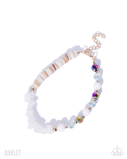 Paparazzi Serious Shells - White Shells, Stones & Oil Spill Bead Beach Style Anklet B2633