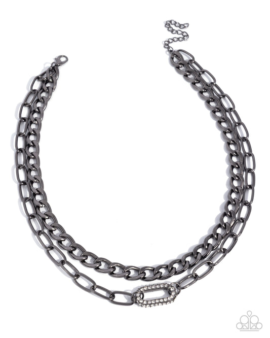 Paparazzi Lethal Luminescence - Black Gunmetal Layered Chain Necklace