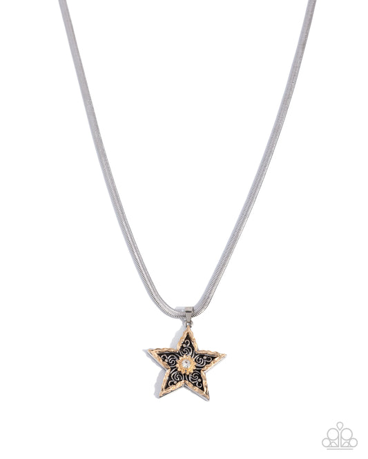 Paparazzi Stellar Simplicity - Silver Star Gold Sun Necklace N4028