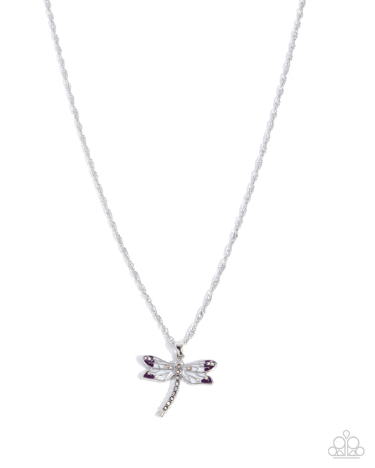 Paparazzi Dragonfly Debut - Purple Damson Painted, Multicolored & Iridescent Rhinestone Dragonfly Necklace N4037
