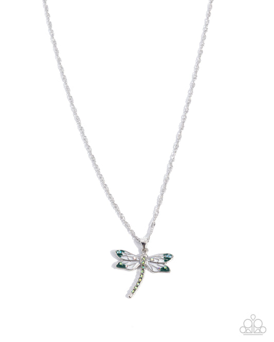 Paparazzi Dragonfly Debut - Green & White Painted Silver Dragonfly