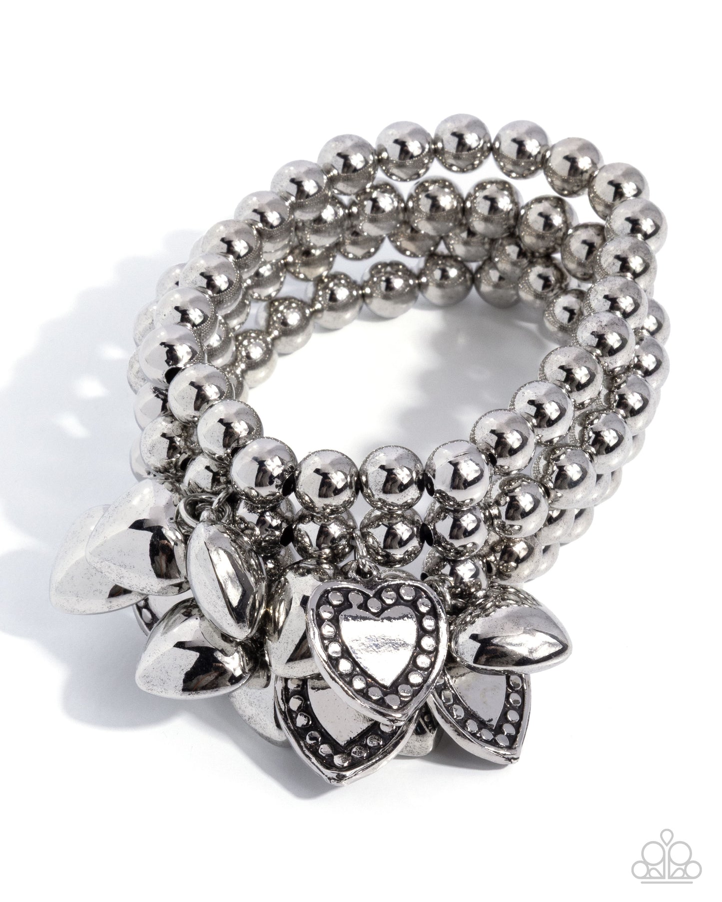 Paparazzi Affectionate Acclaim - Silver Stacked Stretchy Band Heart Charm Bracelet Empower Me Pink 2026 Exclusive B2639