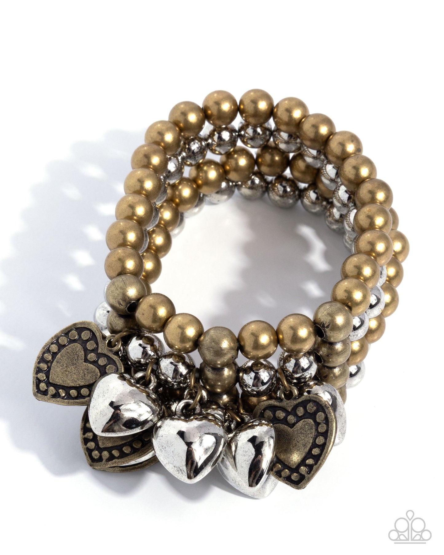 Paparazzi Affectionate Acclaim - Multi Metal Silver & Brass Heart Stretch Bracelet B2681
