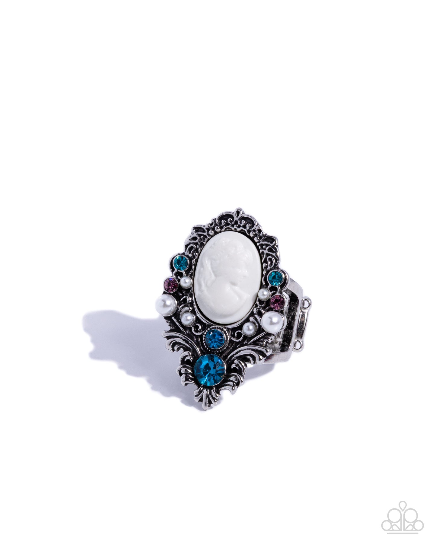 Paparazzi Cameo Clarity - Blue Zircon Rhinestone White Resin Cameo Ring R1334