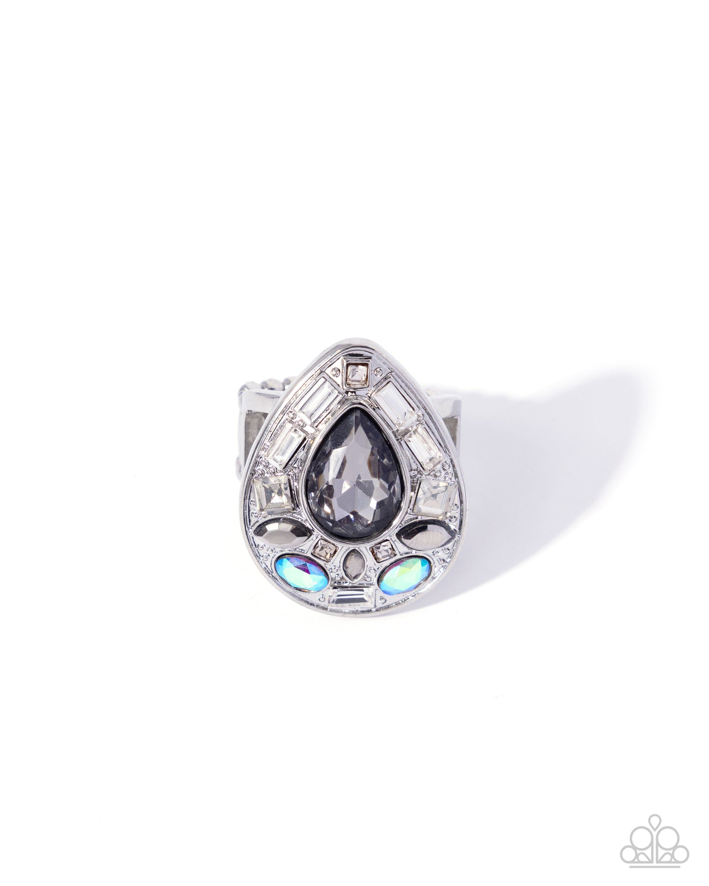 Paparazzi Polished Petition - Silver Hematite, Iridescent, Champagne Gem Ring R1366