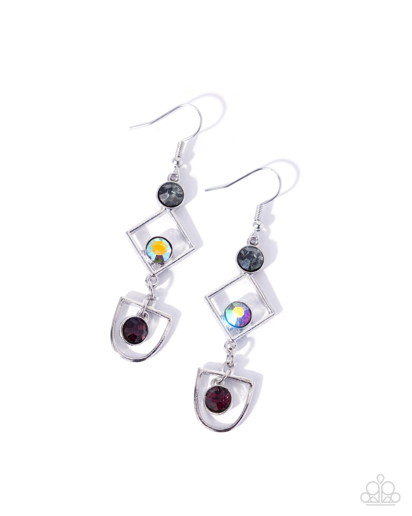Paparazzi Shape Succession - Purple Amethyst Rhinestone, Iridescent Silver Earring E3343