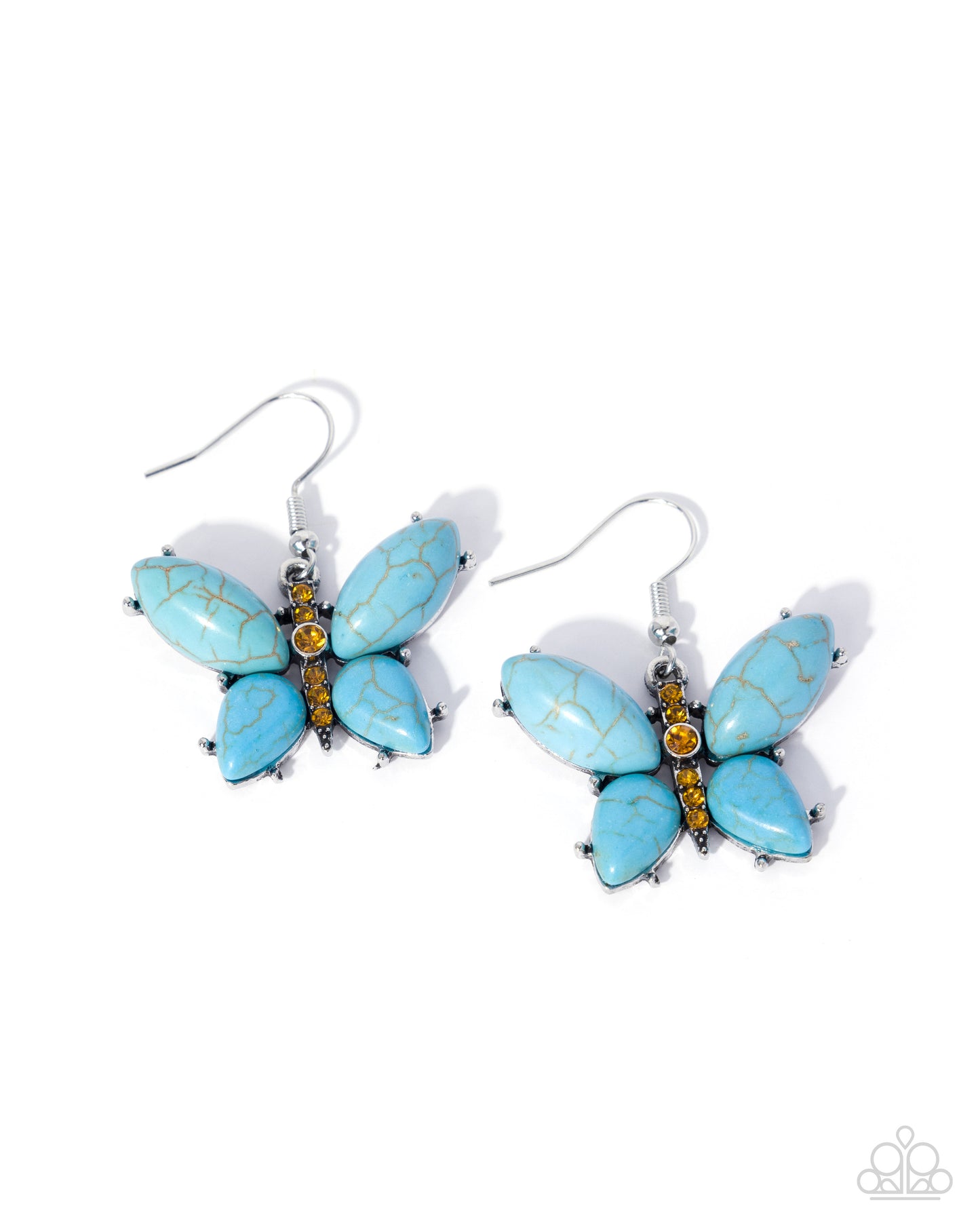 Paparazzi Purely Poised - Blue Turquoise & Topaz Rhinestone Butterfly Santa Fe Style Earring