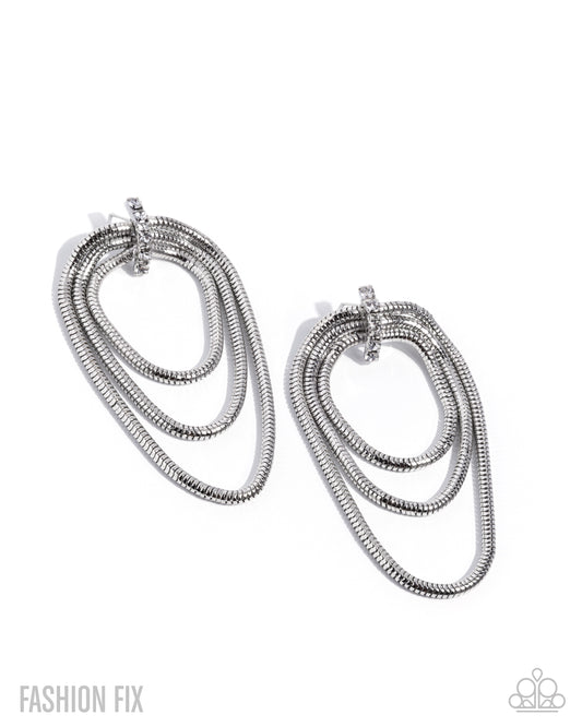 Paparazzi Industrial Charm - White Rhinestone Silver Snake Chain Earring Magnificent Musings Avenue Fashion Fix April 2026