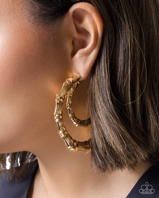 Paparazzi Tabloid Tiers - Gold Textured 3 Inch Hoop Earring