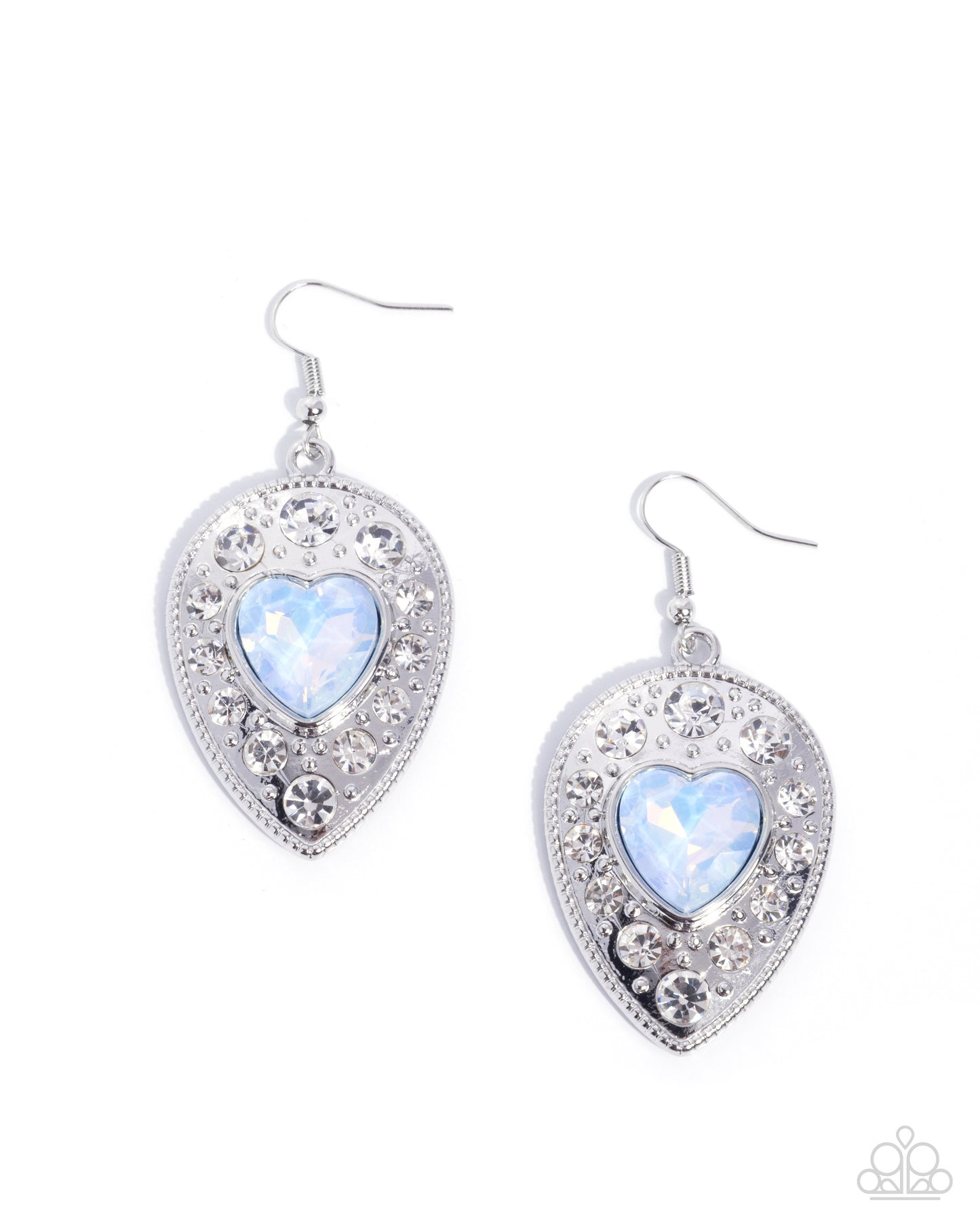 Paparazzi Tailored Tenure - Blue Opalescent Heart Gem Silver Earring