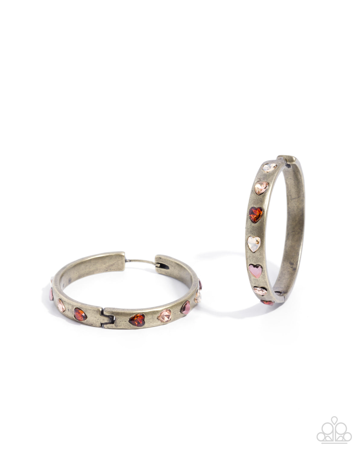 Paparazzi Glistening Grandeur - Brass, Topaz, Champagne, Peach Heart Gem 1 3/4 Inch Hoop Earring E3486
