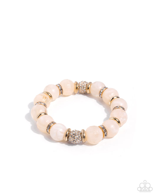 Paparazzi Adorable A-Lister - Gold & Light Peach Bead Stretch Bracelet B1025