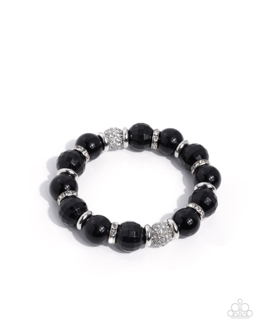 Paparazzi Adorable A-Lister - Black Bead, White Rhinestone Stretch Bracelet B2714