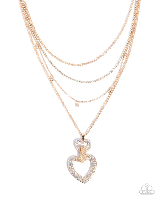Paparazzi Comfortable Cupid - Gold Chain, White Gem & Rhinestone Heart Necklace