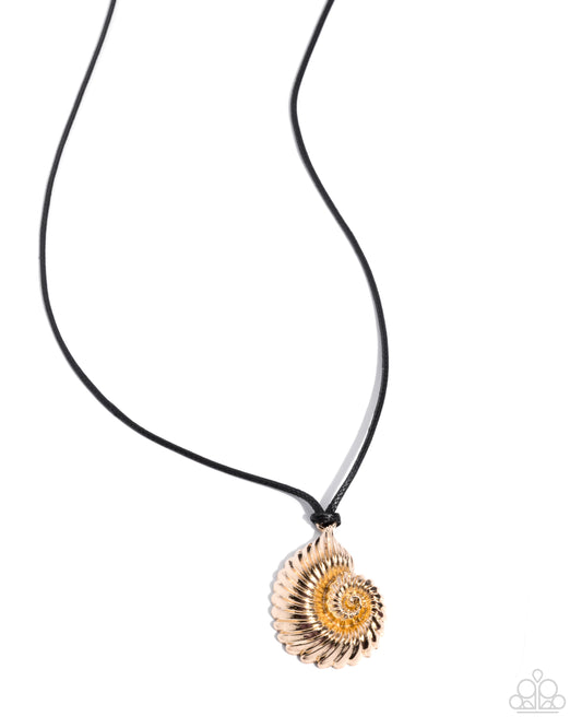 Paparazzi Coastal Callback - Gold Seashell Black Corded Nautical Style Necklace