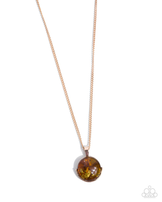 Paparazzi Cosmopolitan Comfort - Brown Cat's Eye Stone & Gold Fleck Pendant Necklace N2947