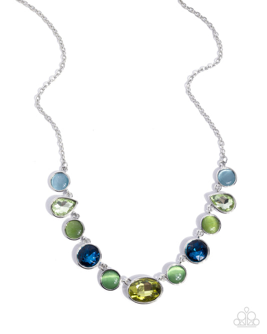 Paparazzi Executive Effort - Green Cat's Eye Stone, Green & Blue Gem Necklace