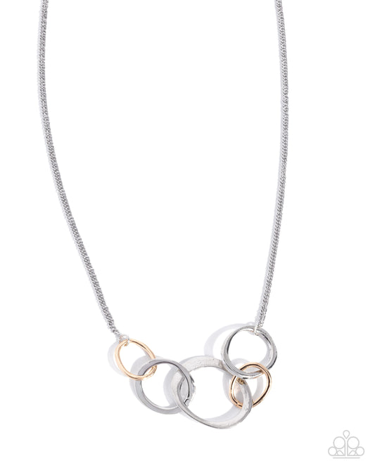 Paparazzi Ring Redux - Silver & Gold Ring Necklace N3974