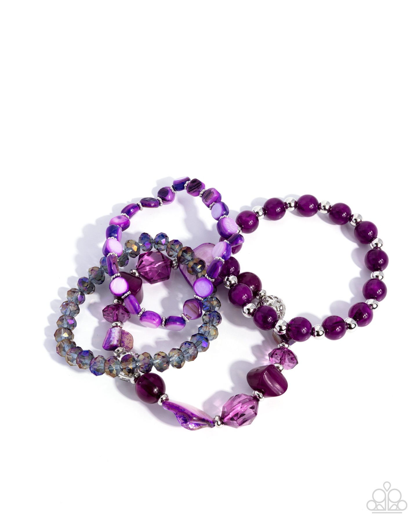 Paparazzi Thriving Tapestry - Purple Damson Bead Set Of 4 Stretch Bracelets B2592